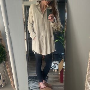 Hem & Thread Button-Front Lightweight Tunic Shirt